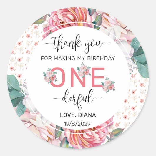 ピンクフローラ1歳 ラウンドシール (正面)