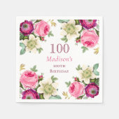 ピンクフローラ100誕生日 スタンダードカクテルナプキン (正面)