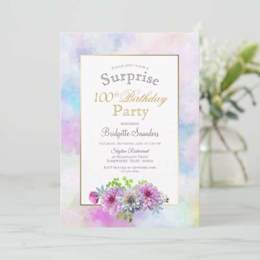 ピンクフローラ100thサプライズ誕生日パーティー 招待状 (スタンド正面)