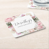 ピンクフローラ100thバースデーパーティーカスタム スクエアペーパーコースター (アングル)