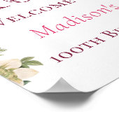 ピンクフローラ100th誕生日ウェルカムサイン ポスター (角)