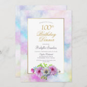 ピンクフローラ100th誕生日ディナーパーティー 招待状 (正面/裏面)