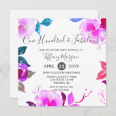 ピンクフローラ100th誕生日パーティー 招待状 (正面/裏面)