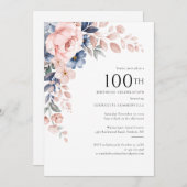 ピンクフローラ100th誕生日パーティー 招待状 (正面/裏面)