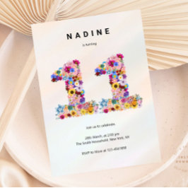 ピンクフローラ11誕生日ガーデン春ワイルドフラワー 招待状