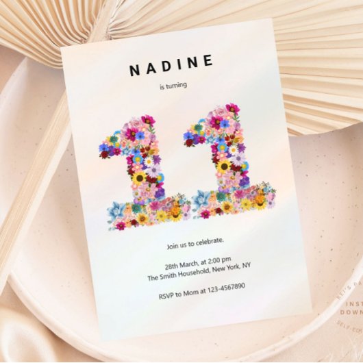 ピンクフローラ11誕生日ガーデン春ワイルドフラワー 招待状