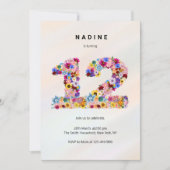 ピンクフローラ12位誕生日ガーデン春ワイルドフラワー 招待状 (正面)