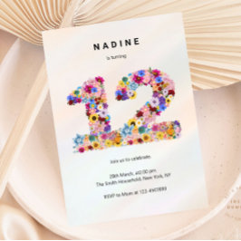 ピンクフローラ12位誕生日ガーデン春ワイルドフラワー 招待状