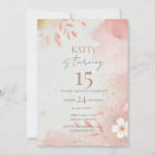 ピンクフローラ15番目の誕生日招待状 招待状 (正面)