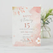 ピンクフローラ15番目の誕生日招待状 招待状 (スタンド正面)