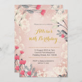 ピンクフローラ16番目の誕生日招待状(任意の年齢) 招待状 (正面/裏面)