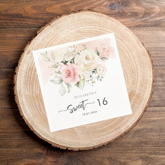 ピンクフローラ16thバースデーパーティー紙 スタンダードカクテルナプキン