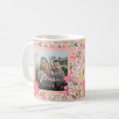 ピンクフローラ2枚パーソナライズされたフォトマザーズかわいい コーヒーマグカップ (正面左)