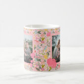 ピンクフローラ2枚パーソナライズされたフォトマザーズかわいい コーヒーマグカップ (中央)