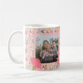 ピンクフローラ2枚パーソナライズされたフォトマザーズかわいい コーヒーマグカップ (左)