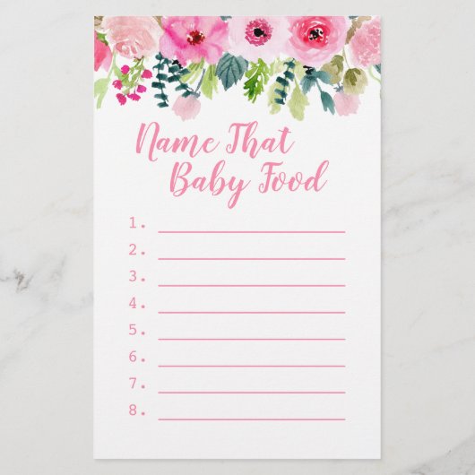 ピンクフローラ2赤ちゃんシャワーゲーム推定価格&食べ物 (裏面)