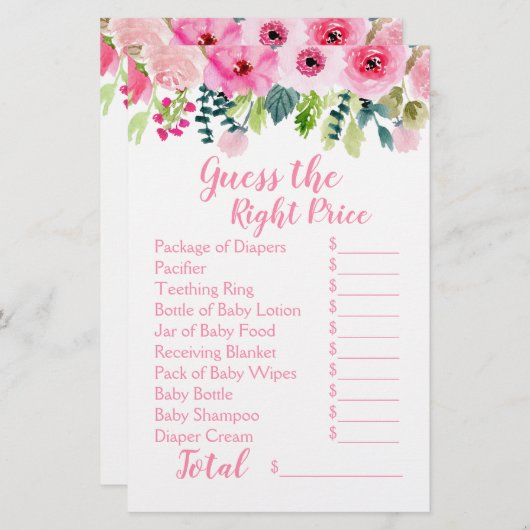 ピンクフローラ2赤ちゃんシャワーゲーム推定価格&食べ物 (正面/裏面)