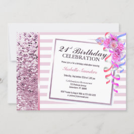 ピンクフローラ21歳の誕生日パーティー 招待状