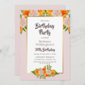 ピンクフローラ30歳の誕生日パーティー 招待状 (正面/裏面)