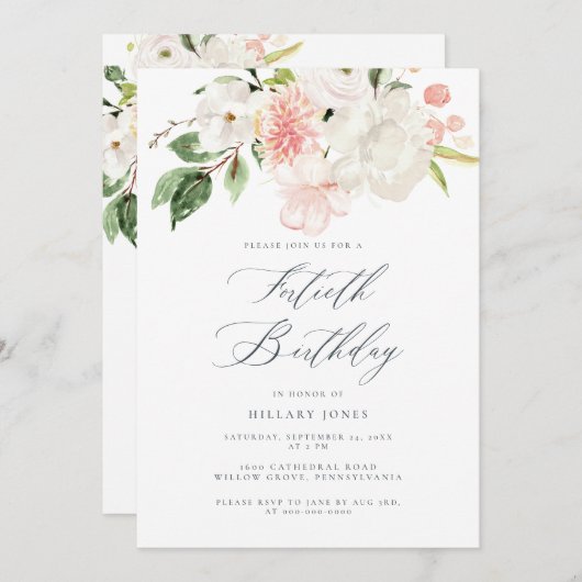 ピンクフローラ40歳の誕生日パーティーの招待状 招待状