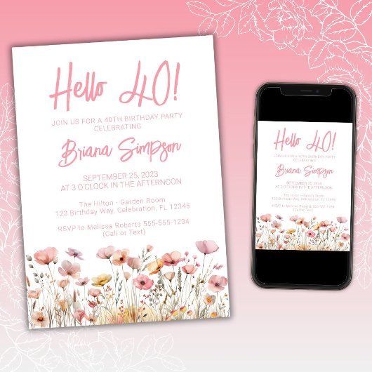 ピンクフローラ40歳の誕生日パーティー 招待状