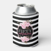 ピンクフローラ50と素晴らしい白黒ストライプ 缶クーラー (缶正面)