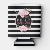 ピンクフローラ50と素晴らしい白黒ストライプ 缶クーラー (正面)
