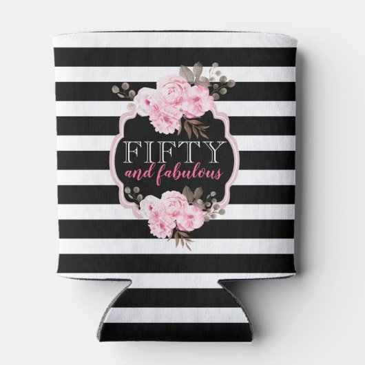 ピンクフローラ50と素晴らしい白黒ストライプ 缶クーラー (裏面)