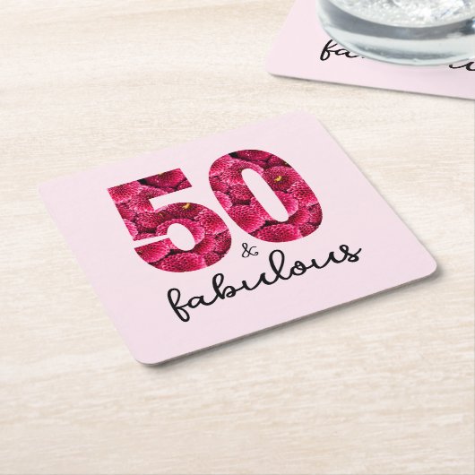 ピンクフローラ50と素晴らしい50誕生日 スクエアペーパーコースター (アングル)