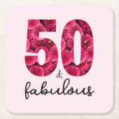 ピンクフローラ50と素晴らしい50誕生日 スクエアペーパーコースター (正面)