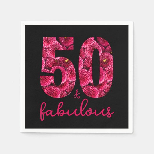 ピンクフローラ50と素晴らしい50th誕生日パーティー スタンダードカクテルナプキン (正面)