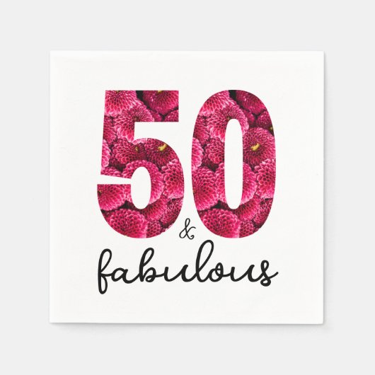 ピンクフローラ50と素晴らしい50th誕生日パーティー スタンダードカクテルナプキン (正面)