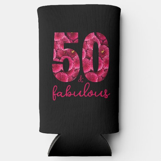 ピンクフローラ50と素晴らしい50th誕生日パーティー スリム缶クーラー (正面)