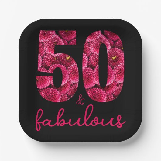 ピンクフローラ50と素晴らしい50th誕生日パーティー ペーパープレート (正面)