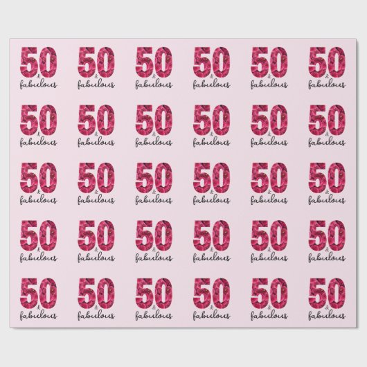 ピンクフローラ50と素晴らしい50th誕生日パーティー ラッピングペーパー (フラット)