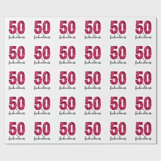 ピンクフローラ50と素晴らしい50th誕生日パーティー ラッピングペーパー (フラット)