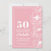 ピンクフローラ50誕生日 招待状 (正面)