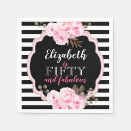 ピンクフローラ50&素晴らしいフォトブラック&ホワイト スタンダードカクテルナプキン
