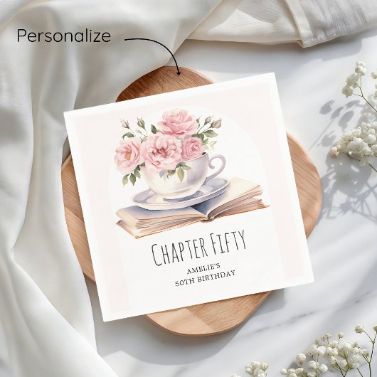 ピンクフローラ50thブックテーマ誕生日 スタンダードカクテルナプキン