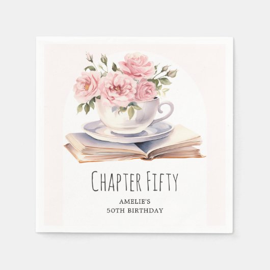 ピンクフローラ50thブックテーマ誕生日 スタンダードカクテルナプキン (正面)