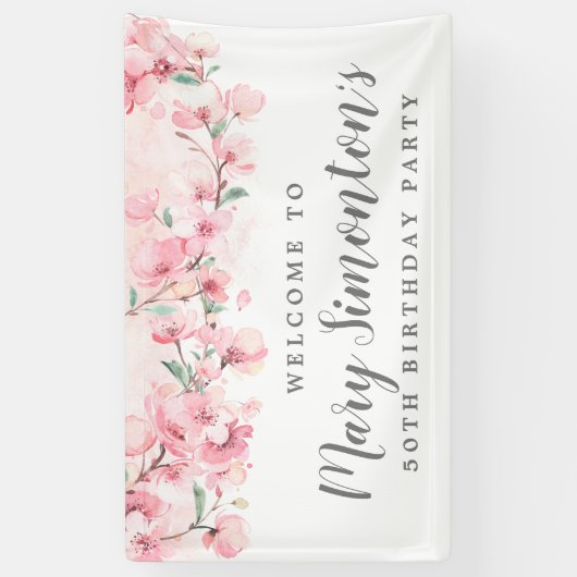 ピンクフローラ50th誕生日へようこそ 横断幕 (縦)