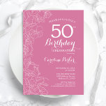 ピンクフローラ50th誕生日パーティー 招待状<br><div class="desc">ピンクフローラ50th誕生日パーティーの招待状。ボタニカルモダンアウトラインスケッチのアクセントとタイポグラフィスクリプトフォントを特徴とするミニマルデザイン。トレンディーシンプル招待状カードは女性の日スタイリッシュお祝いに最適。任意のカスタマイズ年齢にすることができる。印刷されたZazzle招待状または即時ダウンロードのデジタル印刷可能なテンプレート。</div>