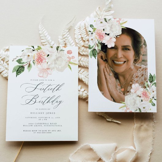 ピンクフローラ60歳の誕生日パーティーの招待状 招待状