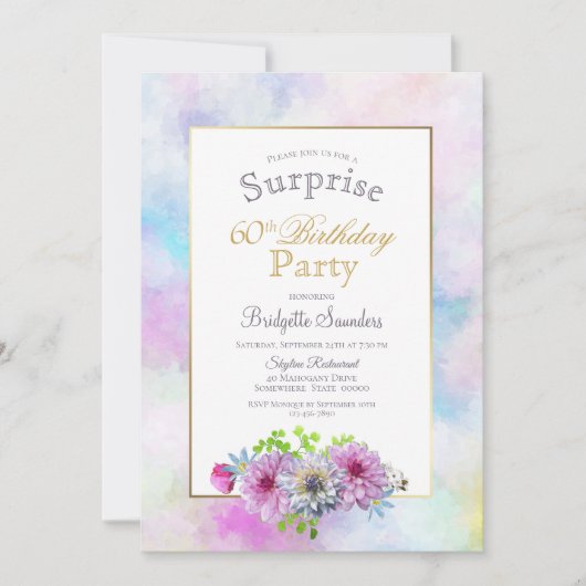 ピンクフローラ60誕生日サプライズパーティー 招待状 (正面)