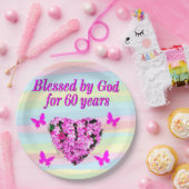 ピンクフローラ60thバースデーパーティー紙プレート ペーパープレート (パーティー)