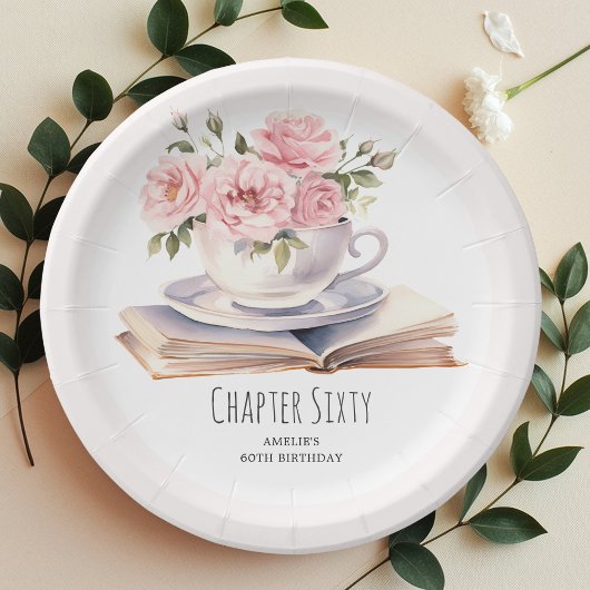ピンクフローラ60thブックテーマ誕生日 ペーパープレート
