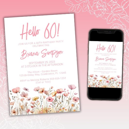 ピンクフローラ60th誕生日パーティー 招待状