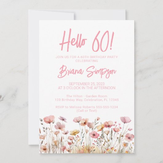 ピンクフローラ60th誕生日パーティー 招待状 (正面)