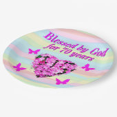 ピンクフローラ70番目の誕生日紙プレート ペーパープレート (アングル)