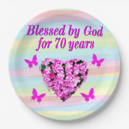 ピンクフローラ70番目の誕生日紙プレート ペーパープレート